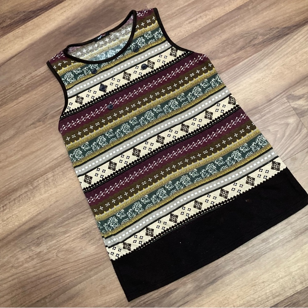 Vintage 90s Japanese Alpine Striped Tank Top Tunic Boho Retro